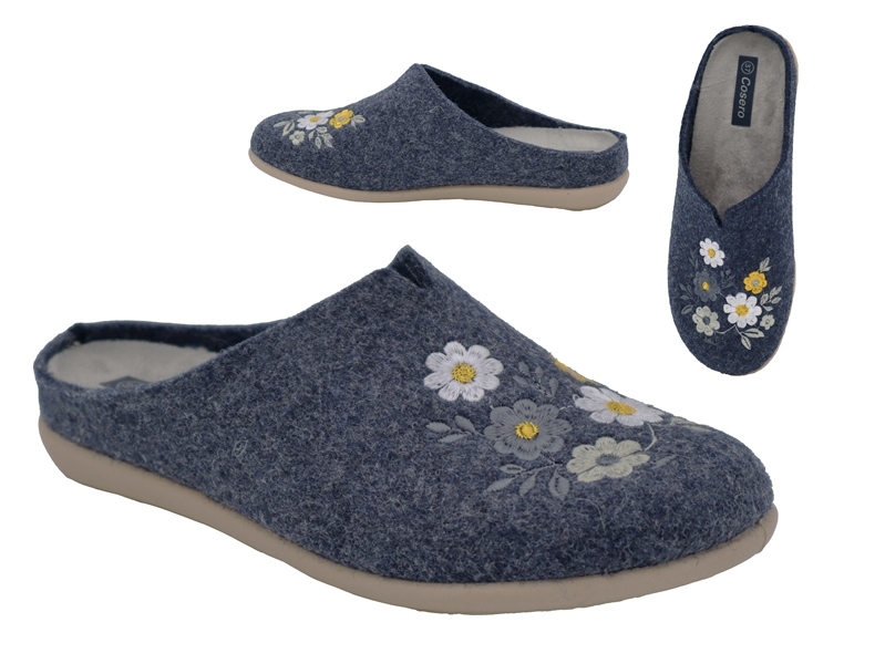 .Da.-Pantoffel, Sp., PU-Sohle, Blumenmuster, bestickt, mit Wechsel-FB, Filz, anthrazit