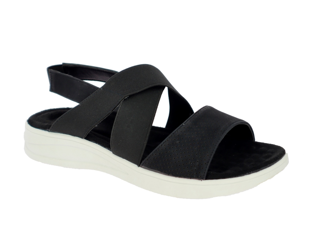 .Da.-Sandalette, PVC-Sohle, 3x Gummizug + Riemen über Spann, Soft-PU, schwarz