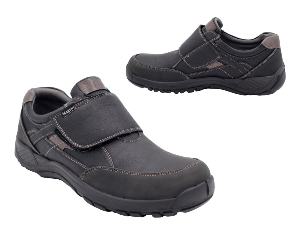 .He.-Schuh, PU-Sohle, 1x Klettverschluss, Ziernähte, PU, schwarz