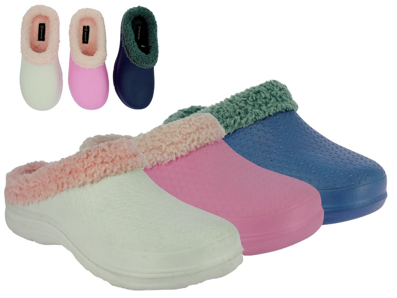 .Da.-Clog, EVA, ohne Riemen, Warmfutter, weiß+pink+navy