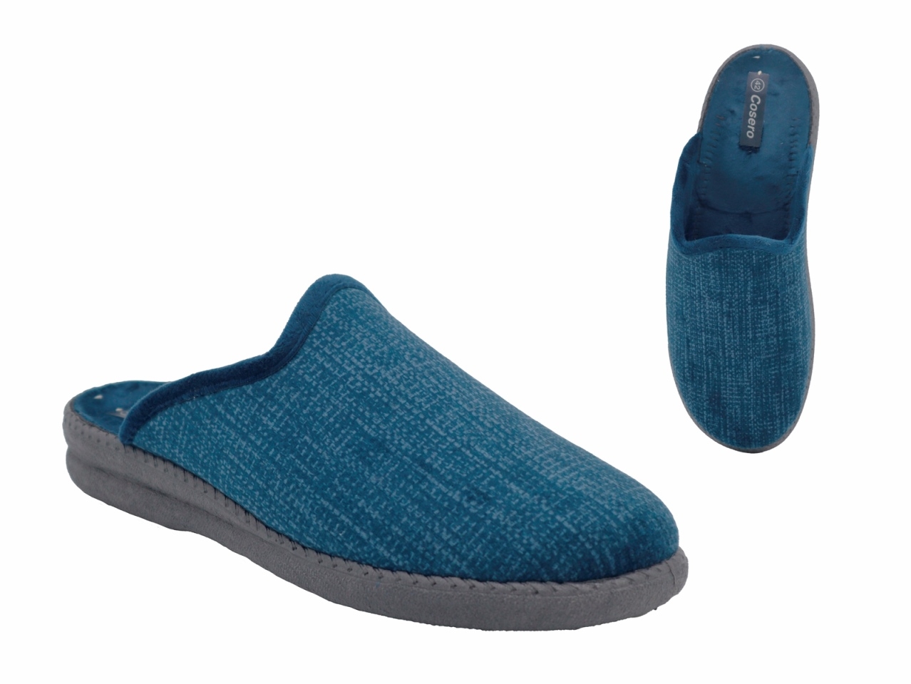 .He.-Pantoffel, Sp., PU-Sohle, gemustert, Textil, blau