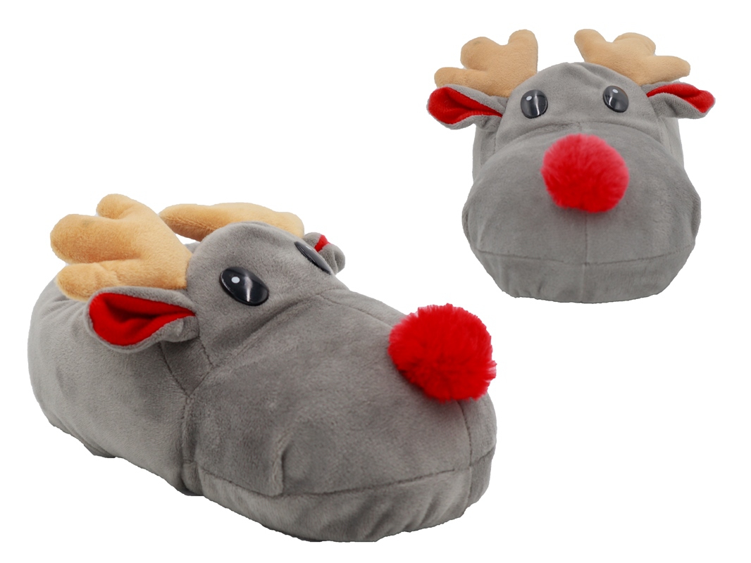 .Ki./Da.-Tierhausschuh, Elch, Textil-Sohle, Doppelgr., plüsch, grau