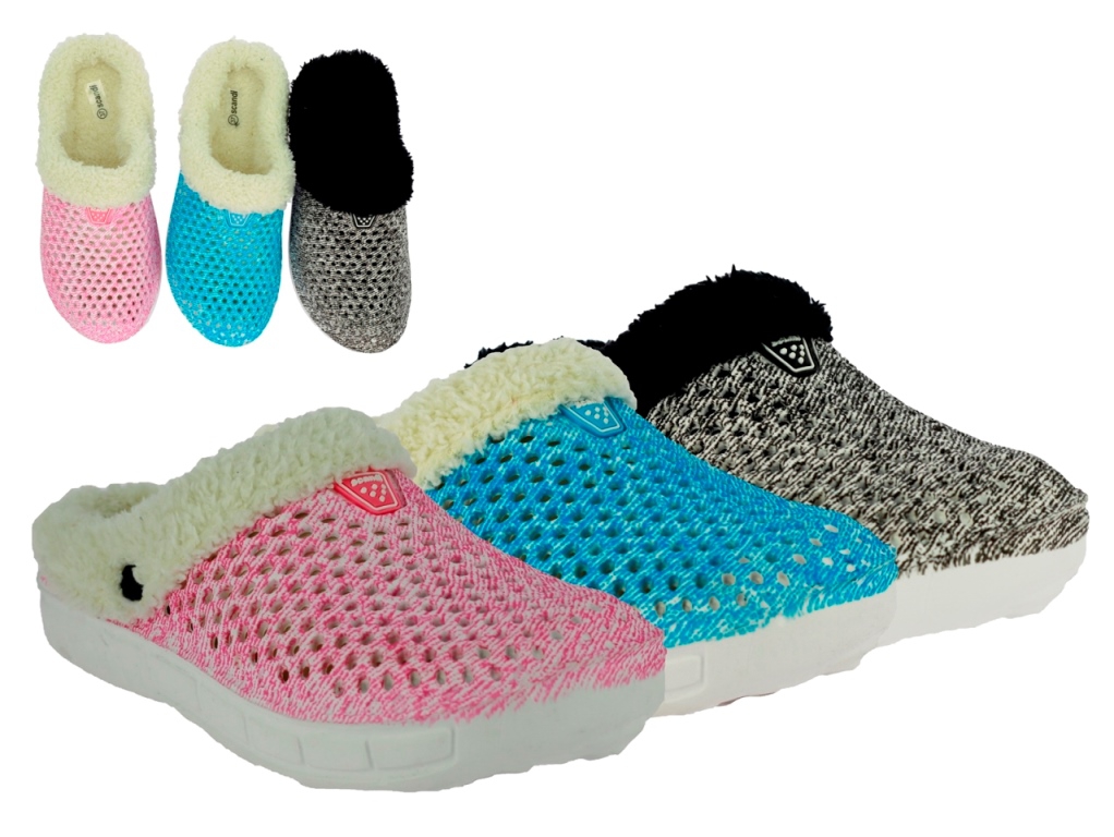 .Da.-Clog, EVA, mit kl. Löchern, ohne Riemen, Warmfutter, schwarz+pink+blau