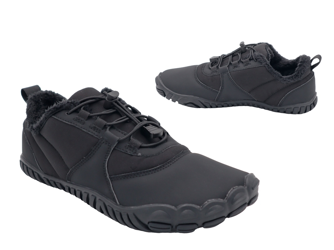 .He.-Barfußschuh, Gummi-Sohle, "KAT-TEX", flache Version, verstellbare elast. Schnürung, leicht gefüttert, PU/Textil, schwarz