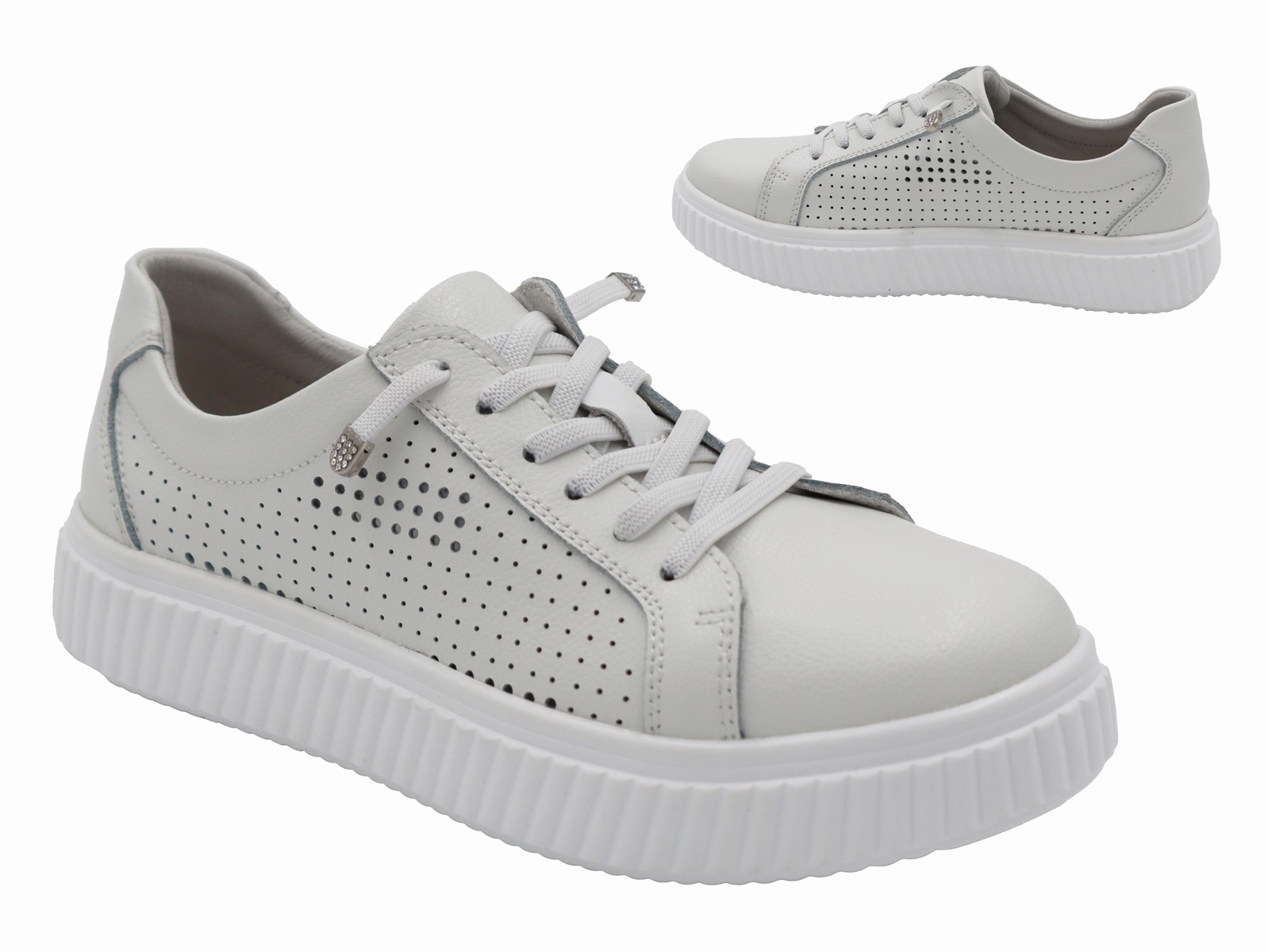 .Da.-Schuh, PU-Sohle, elast. Schnürung, Lochmuster, Lederinnensohle, Leder, weiß