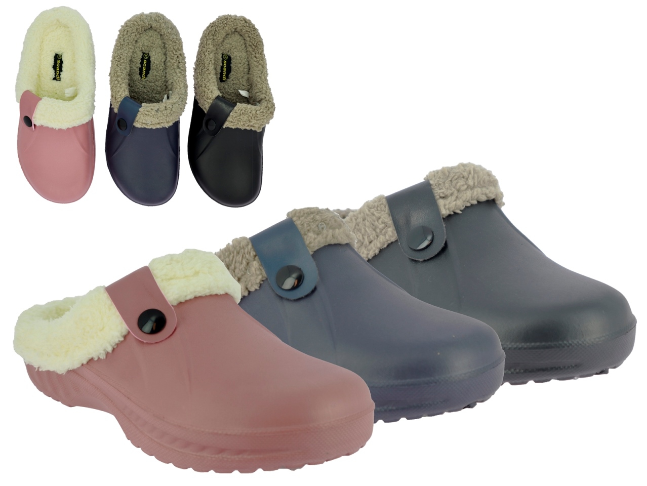 .Da.-Clog, EVA, ohne Riemen, mit Druckknopf, Warmfutter, rose+navy+schwarz