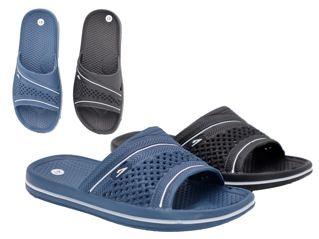 .Da.-Badelatschen, PVC, mit Streifen+Löcher, PU, navy+schwarz
