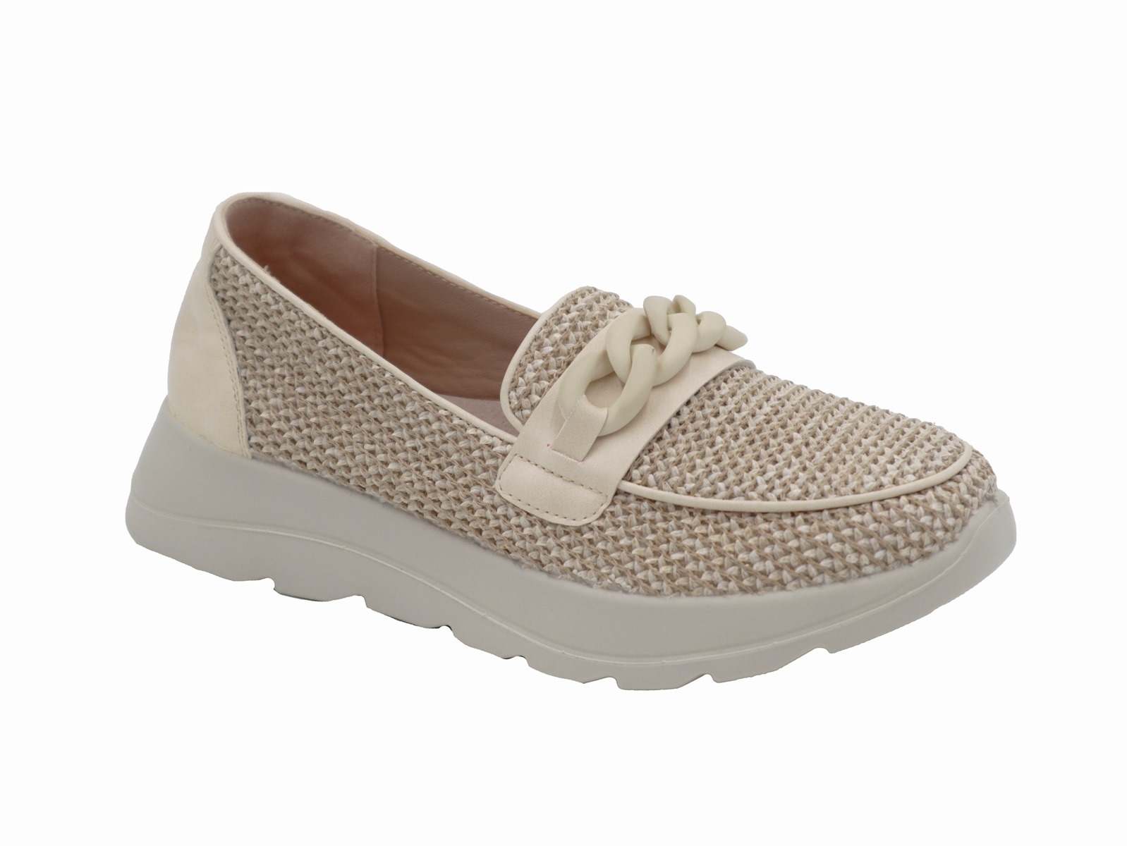 .Da.-Leinenschuhe, PU-Sohle, Lederinnensohle, Zierspange, PU/Textil, beige