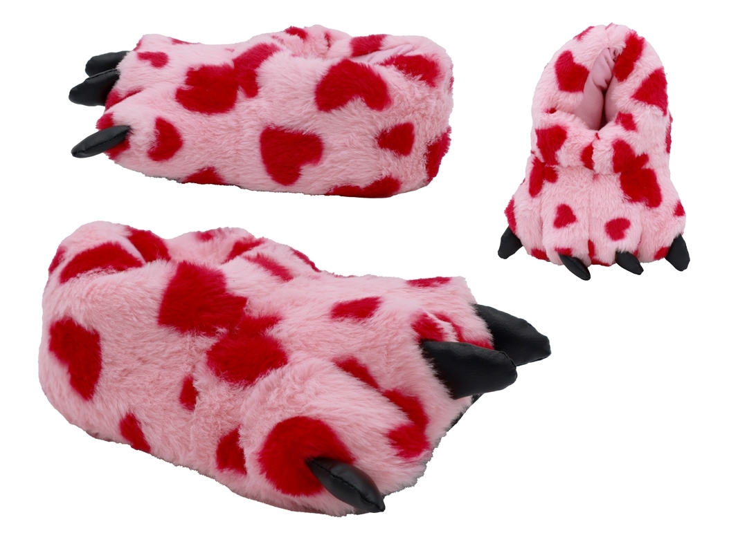 .Ki.-Tierhausschuh, Textil-Sohle m. Noppen, "Tigerkralle", Plüsch, pink-fuchsia