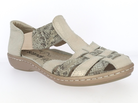 .Da.-Sandalette, PU-Sohle, 2x Gummizug, bedrucktes Leder, gold