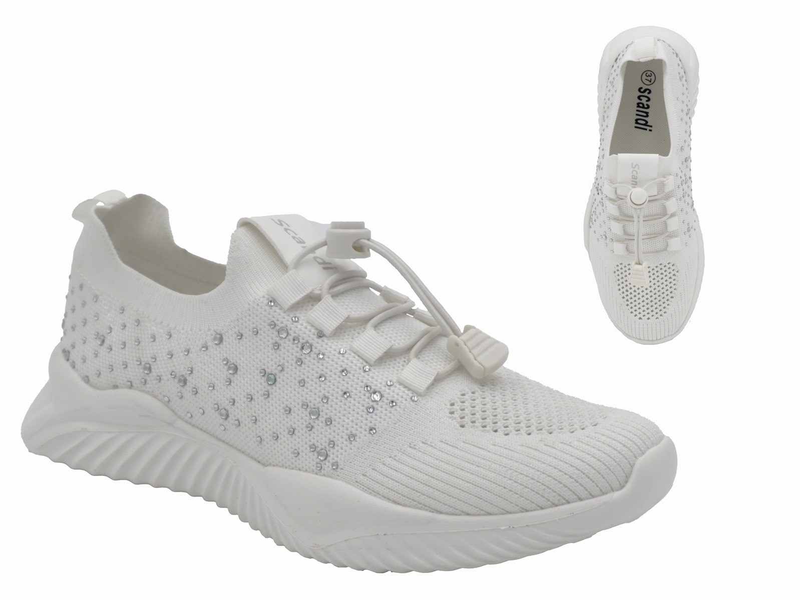 .Da.-Sportschuh, EVA-Sohle, elastische Schnürung, Ziersteine, PU/Textil, weiß
