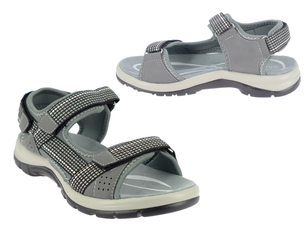 .Da.-Sandalette, PU-Sohle, 3x Klettverschl., PU/Textil, grau