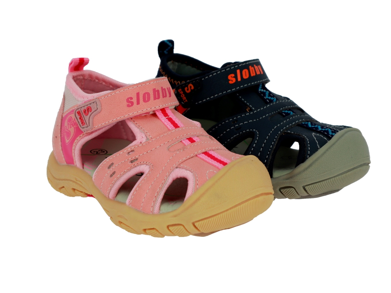 .Ki.-Sandalette, PU, 1 x Klett, vorn zu, TPR-Sohle, navy + pink