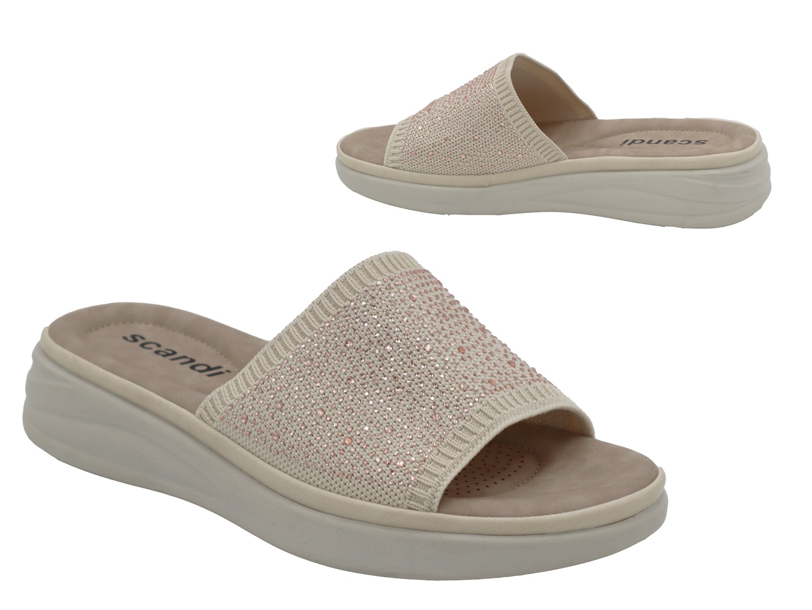 .Da.-Pantolette, PU-Sohle, Strickoptik, kl.Glitzersteine, beige