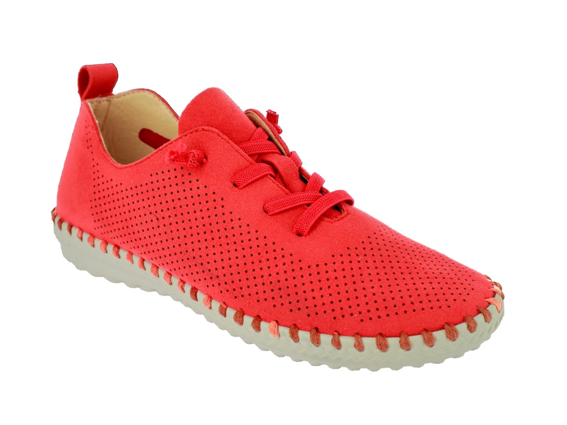 .Da.-Schuh, flexible Gummi-Sohle, elast. Schnürung, kl. Löcher, Leder-Wechsels., Mikrofaser, rot