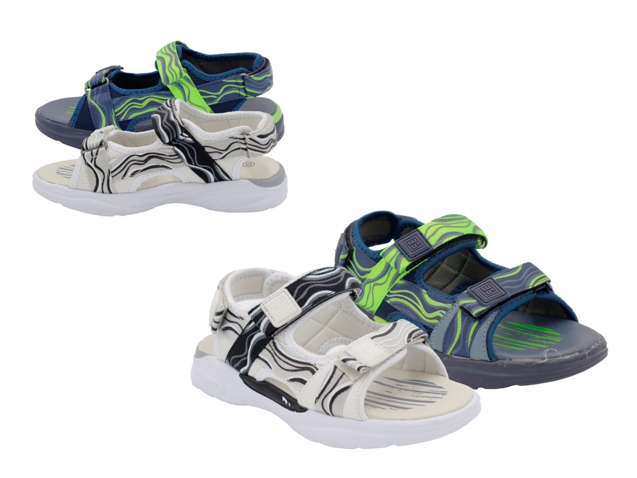 .Ki.-Sandalette, EVA-Sohle, 3x Klettverschl., Textil, navy-grün + weiß-grau-schwarz