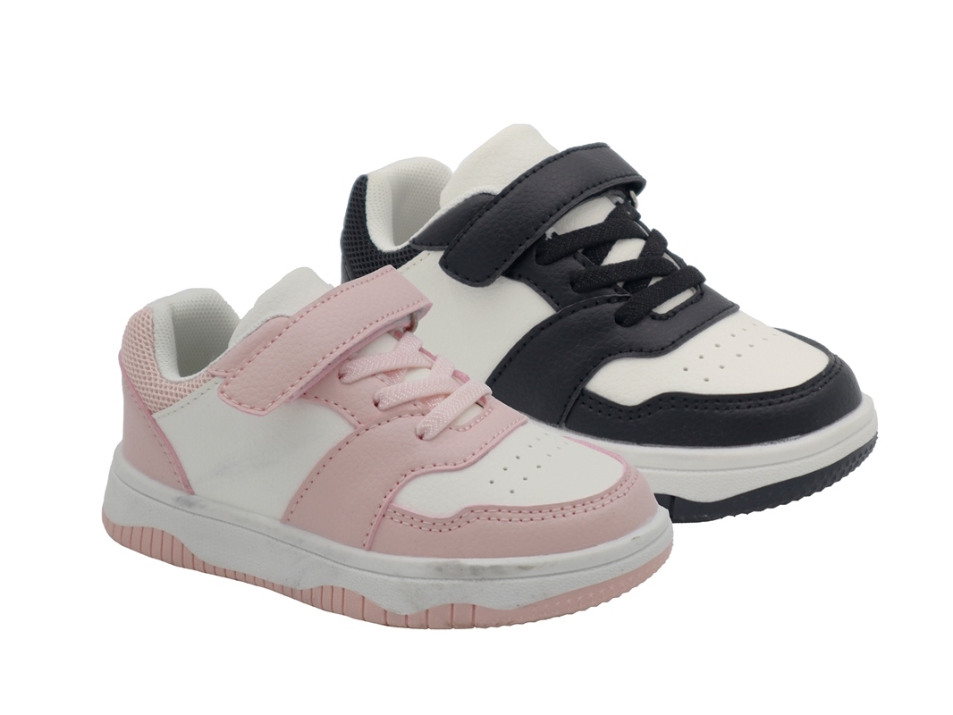 .Ki.-Schuh, TPR-Sohle, Klettverschl.+Schnürer, PU,  weiß-rosa+weiß-schwarz