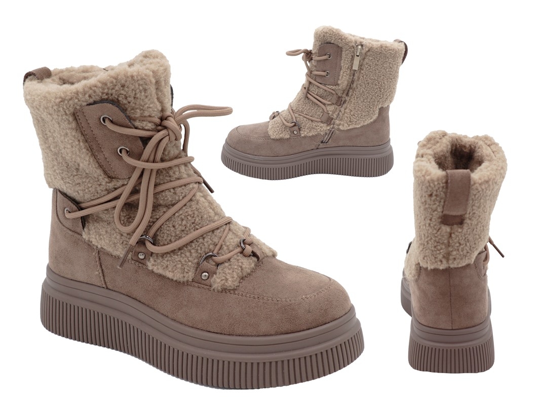 .Da.-Stiefelette, TPR-Sohle, seitl. Reißverschluss, Zierschnürung, Warmfutter, PU, braun