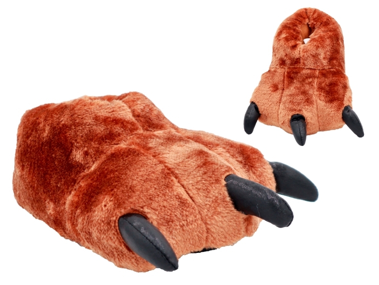 .Ki./Da.-Tierhausschuh, Pfote, Noppen - Textil-Sohle, Doppelgr., plüsch, braun