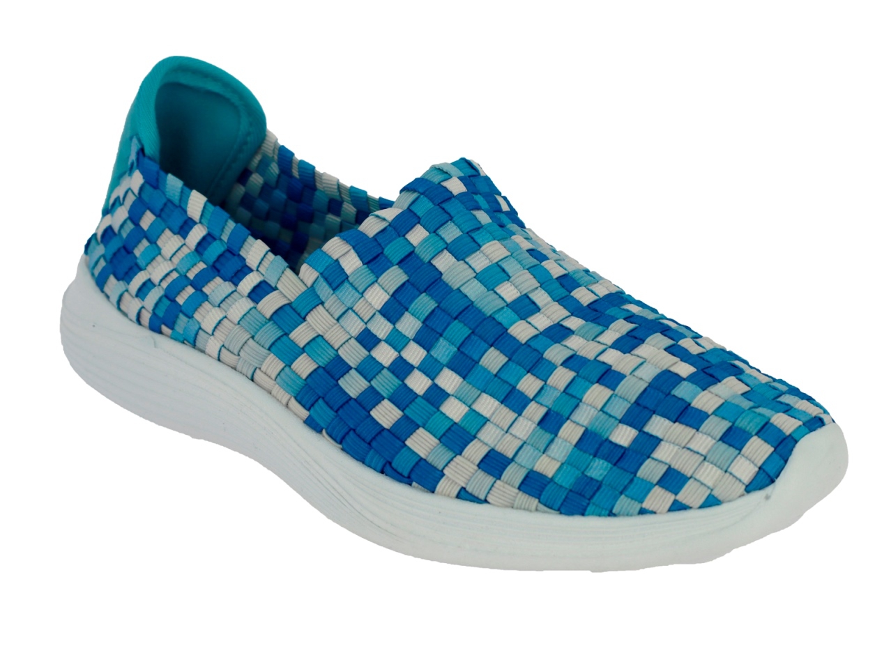 .Da.-Freizeitschuh, EVA-Sohle, Memorysohle, geflochtenes elastisches PU, blau-beige