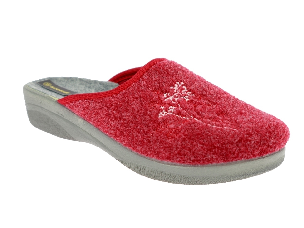 .Da.-Pantoffel, TR, Plüschstoff, mit Blumenstickerei, PU-Sohle, bordeaux