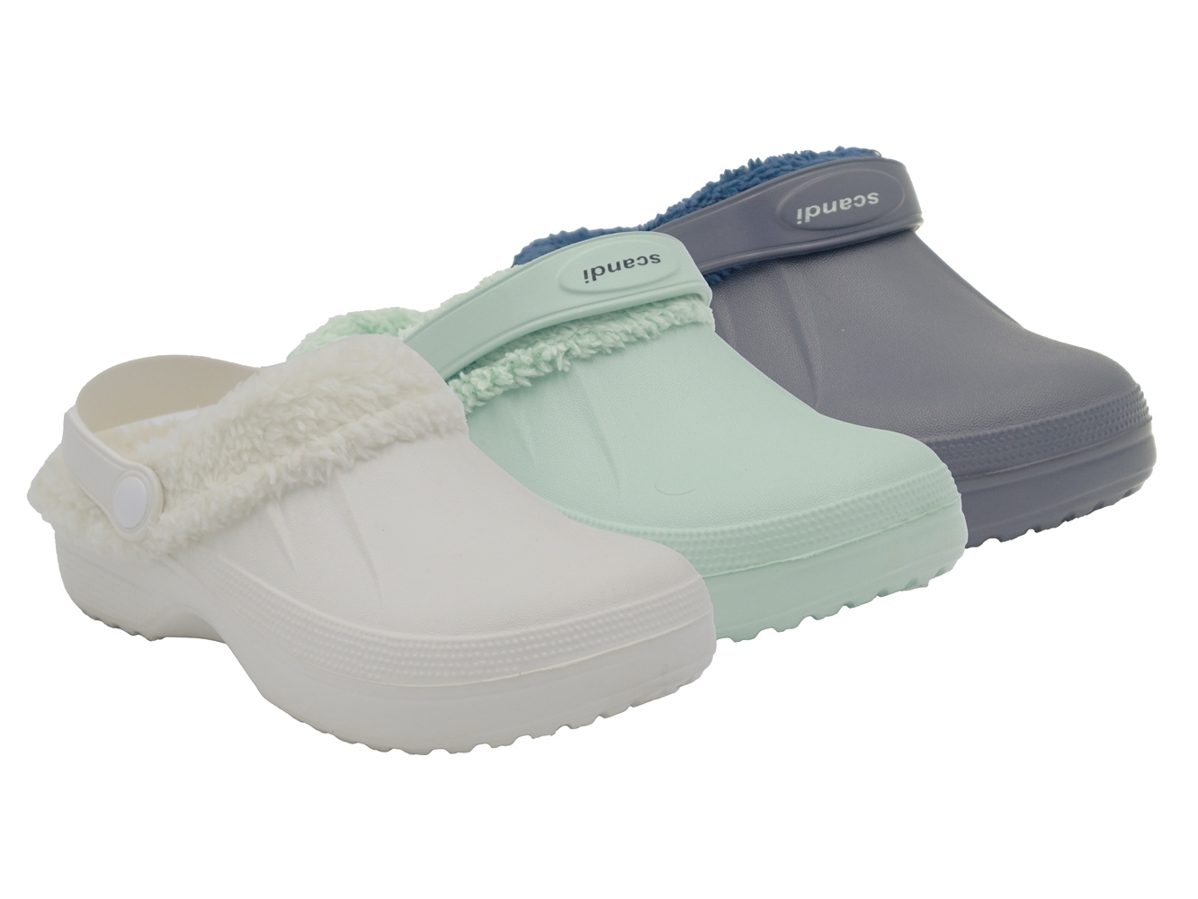 .Da.-EVA Clogs, geschlossen, mit Riemen, Warmfutter, navy+mint+weiß