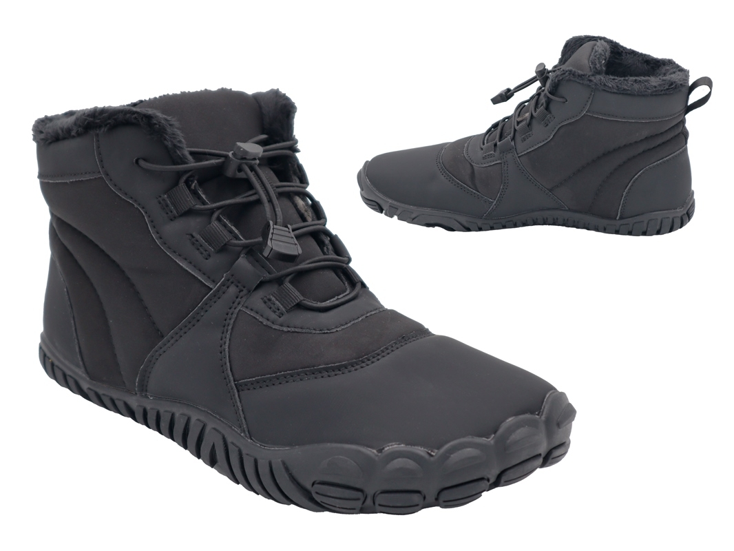 .He.-Barfußschuh, Gummi-Sohle, "KAT-TEX", mit seitl. Reißverschluss, verstellbare elast. Schnürung, leicht gefüttert, PU/Textil, schwarz