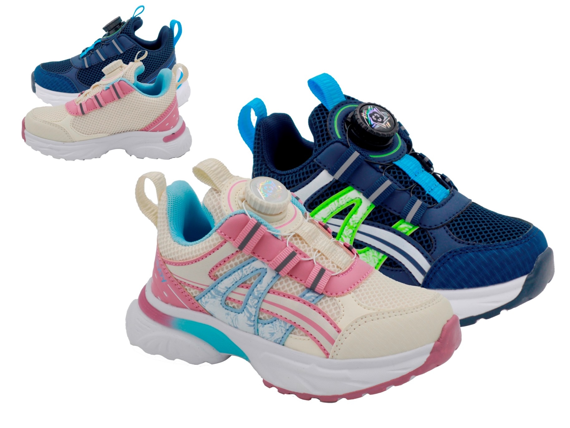 .Ki.-Sportschuh, EVA-Sohle, mit Drehverschluss, PU, weiß-altrosa-hellblau+navy-grau