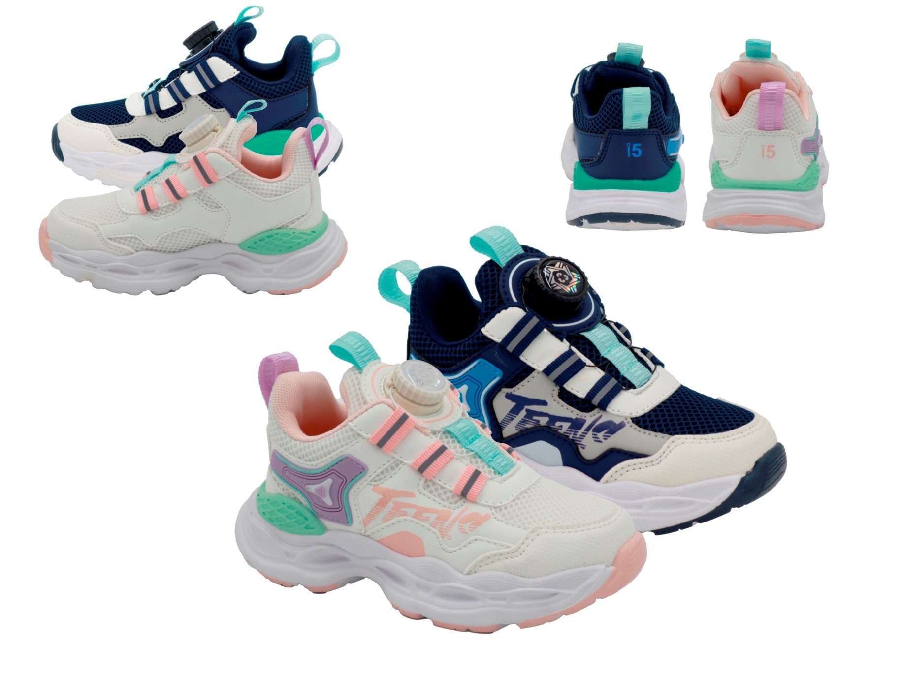 .Ki.-Sportschuh, EVA-Sohle, mit Drehverschluss, PU, weiß-rosa+navy-weiß