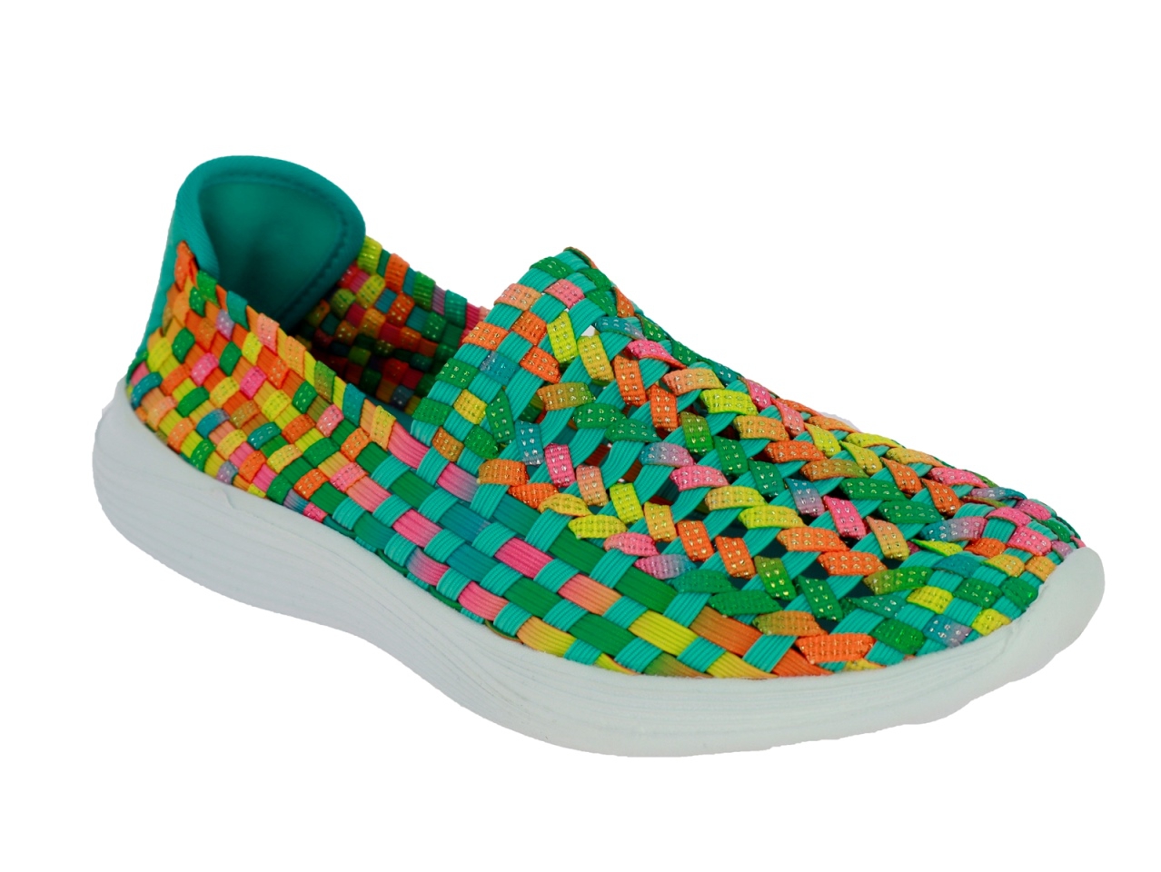 .Da.-Freizeitschuh, EVA-Sohle, Memorysohle, mit Glitzer, geflochtenes elastisches PU, grün-multicolor