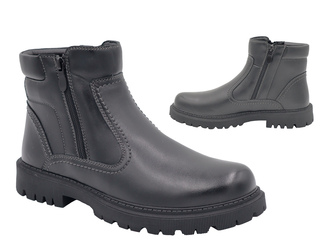 .He.-Knöchelschuh, TPR-Sohle, 2x seitl. Reißverschluss, gefüttert, PU, schwarz