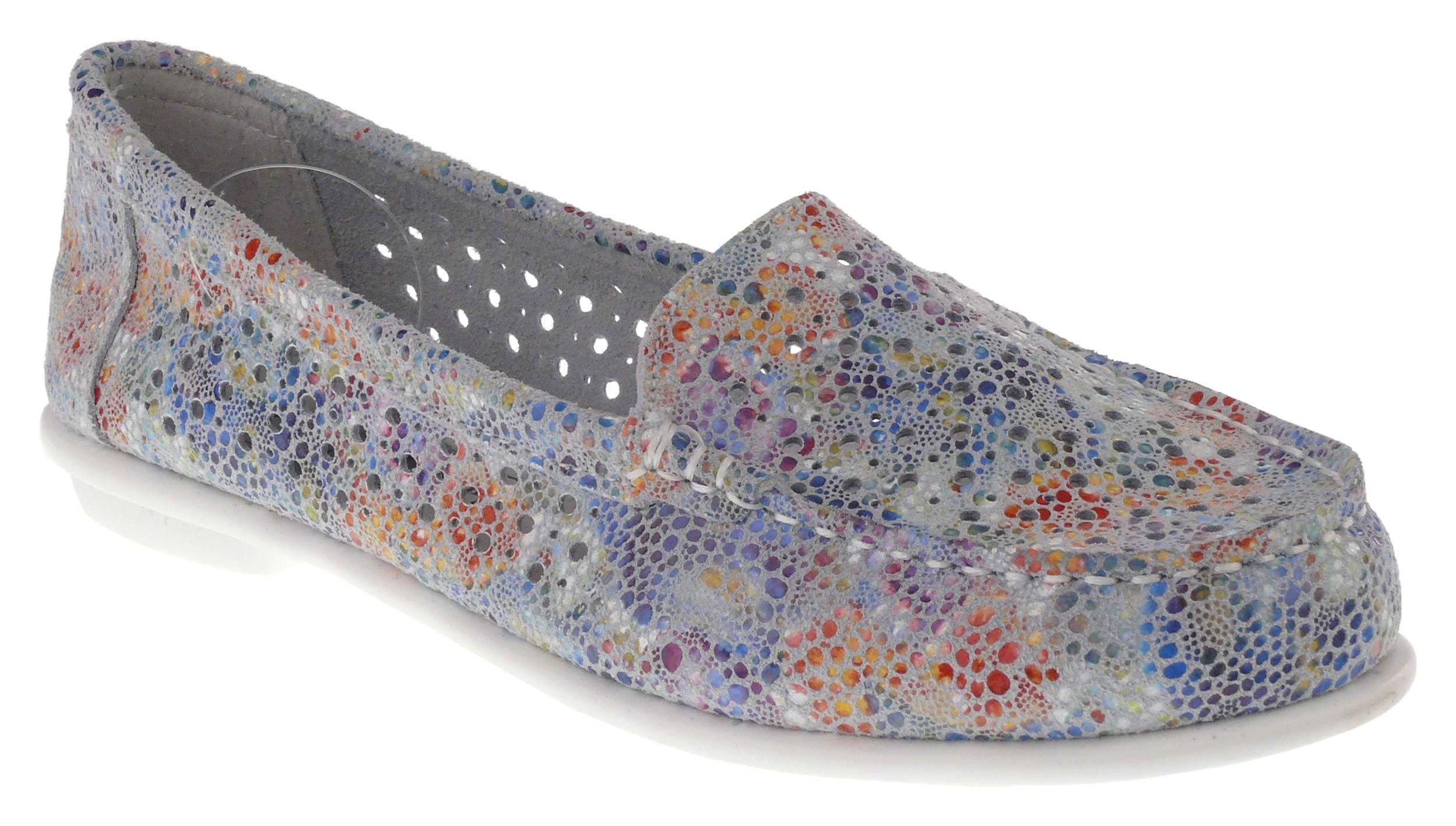Da.-Schuh, Gummisohle , Leder, Leder-Innensohle, gelocht, bunt