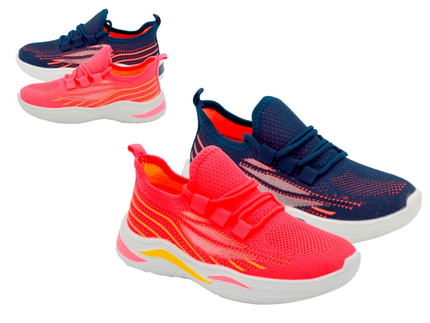 .Ki.-Sportschuh, EVA-Sohle, Schnürung, Strickoptik, Textil, pink+navy