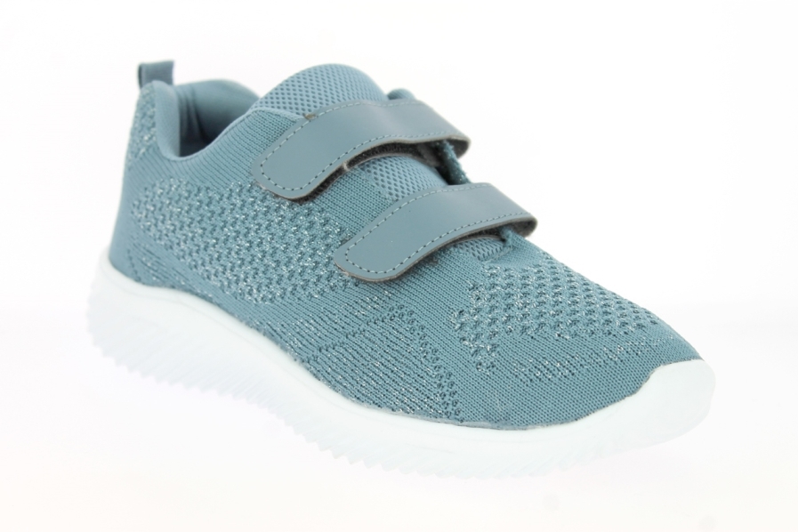 .Da.-Sportschuh, EVA-Sohle, 2x Klettverschluß, Strick, mit Silberfäden, blau
