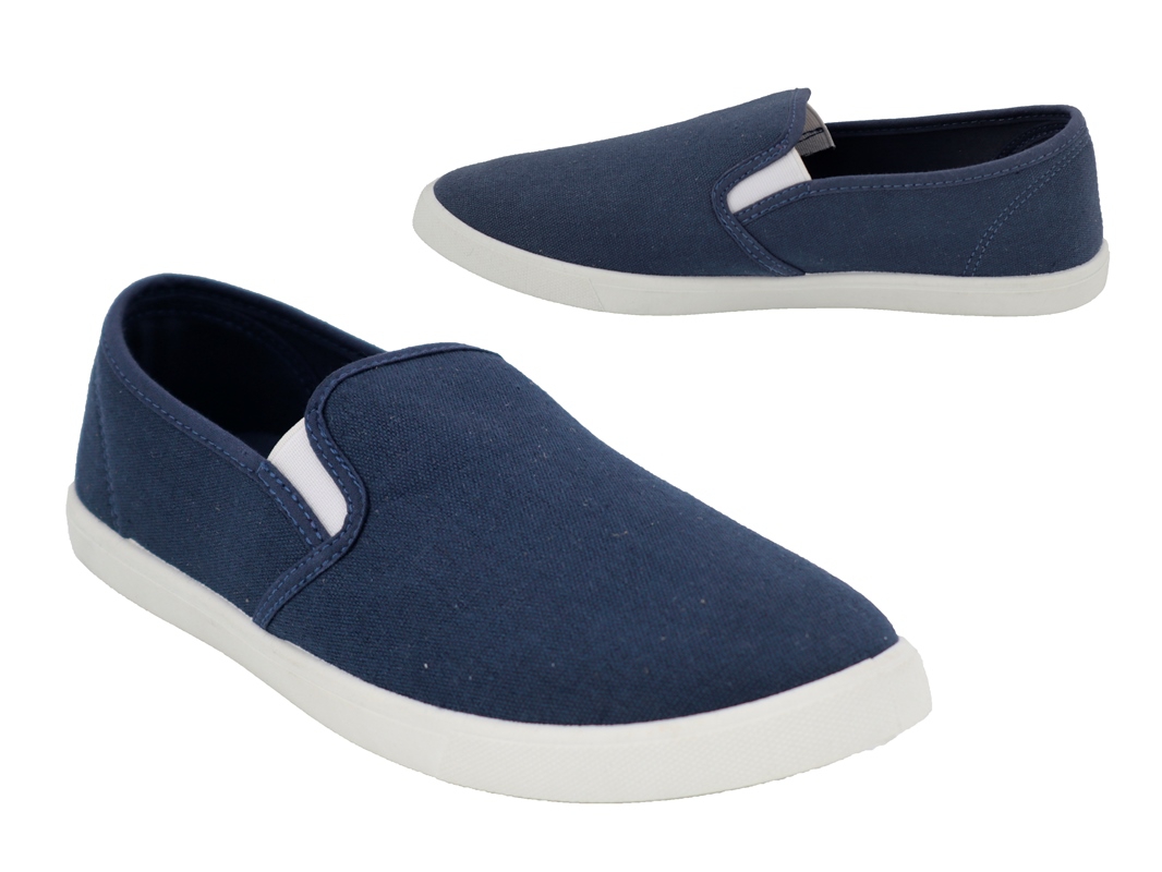 .He.-Leinenschuh, PU-Sohle, Slipper, 2x Gummizug, Textil, navy