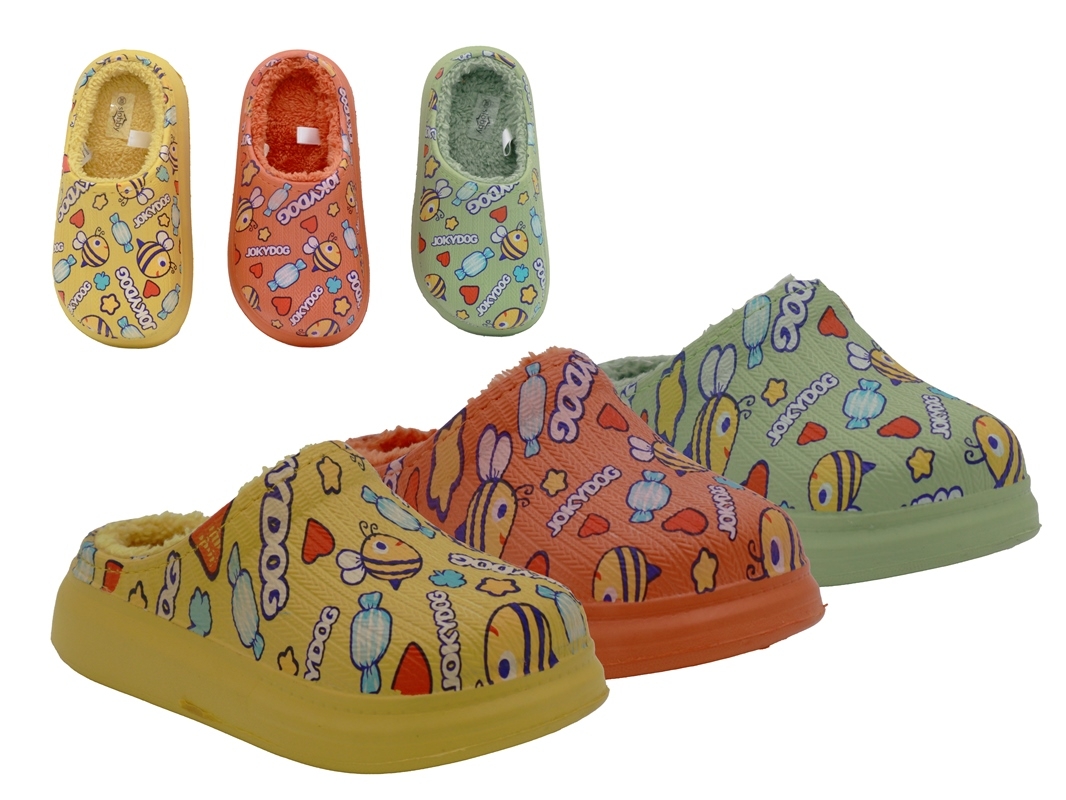 .Ki.-EVA-Clogs, ohne Löcher + Riemen, Bienen+Herzen, gefüttert, rosa+orange+grün