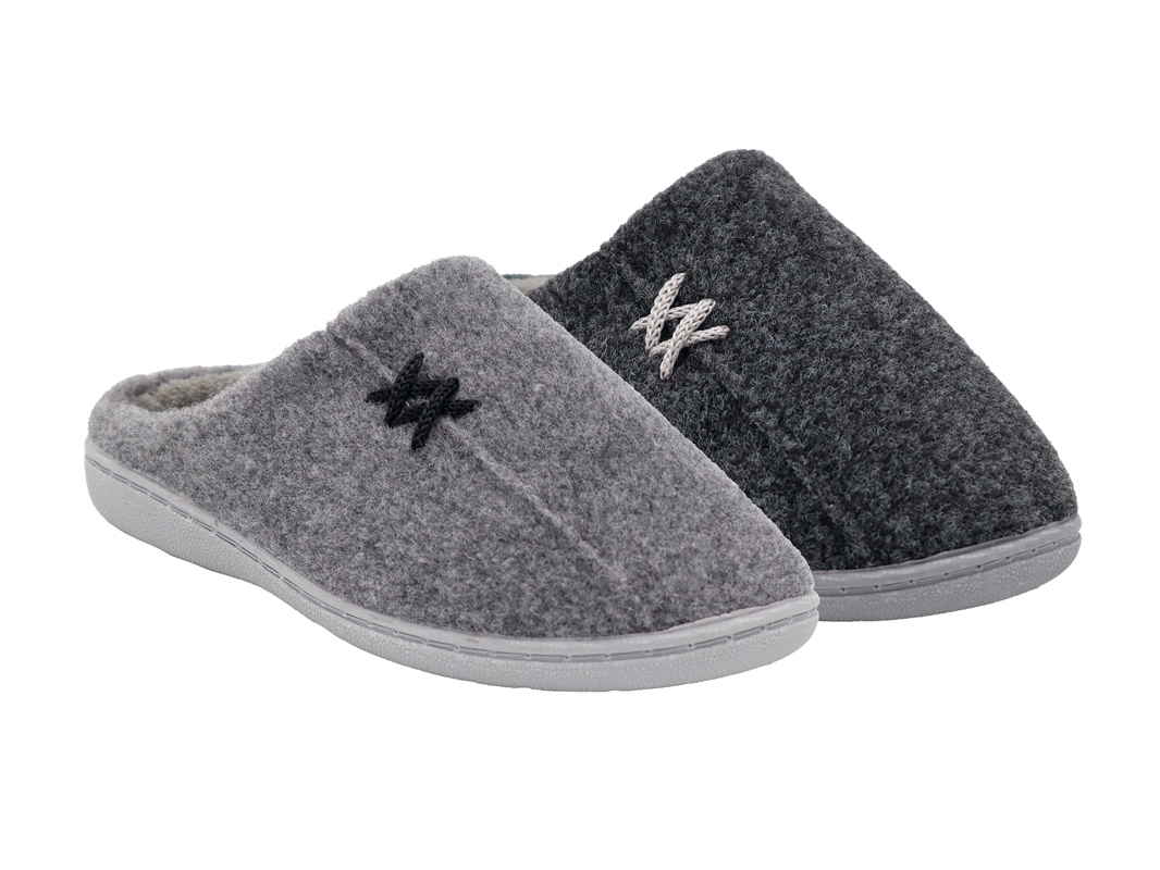 .He.-Pantoffel, TPR-Sohle, Textil, grau + schwarz