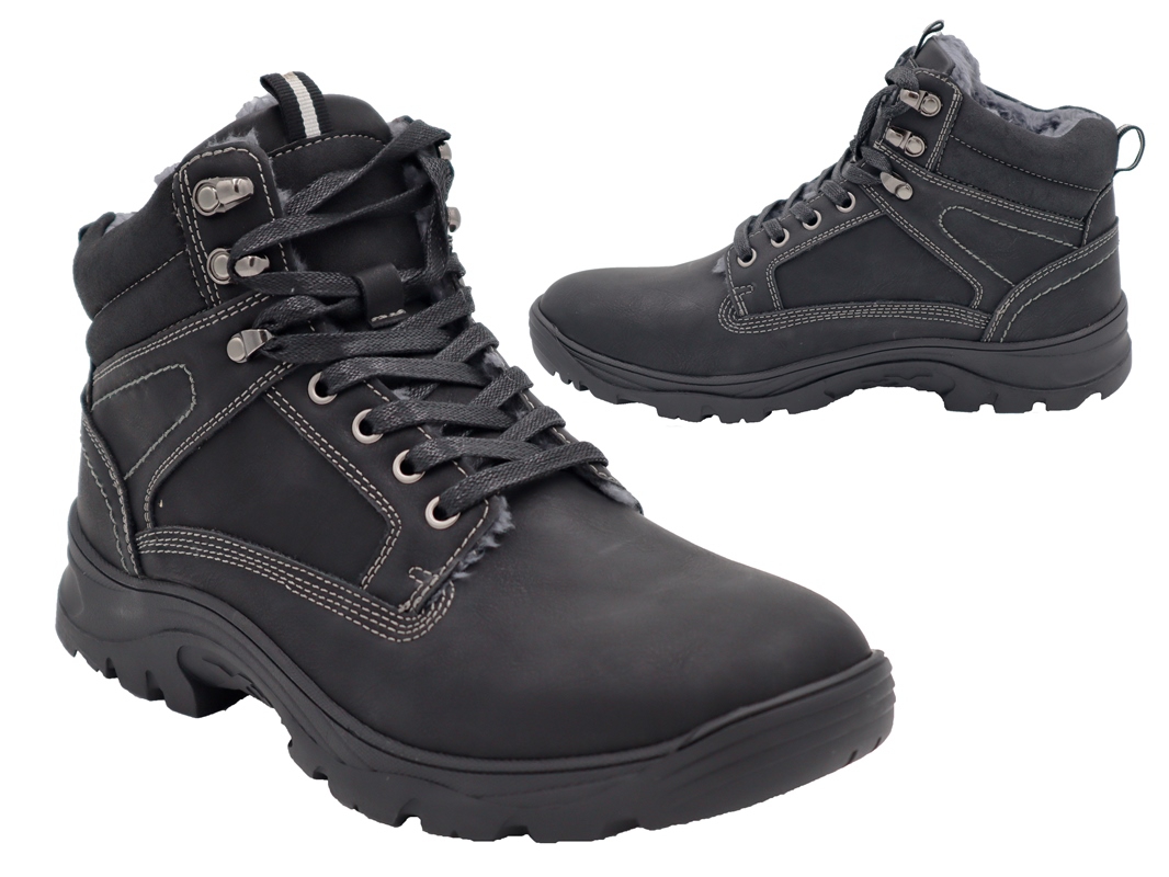 .He.-Knöchelschuh, Gummi-Sohle, Schnürer, Warmfutter, Leder, schwarz