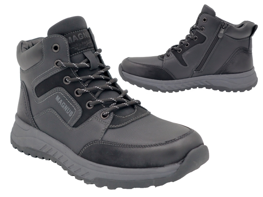 .He.-Knöchelschuh, TPR-Sohle, Reißverschl., Schnürer, Warmfutter, PU, schwarz