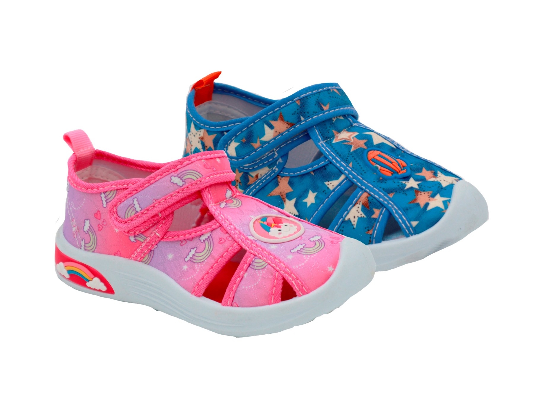 .Ki.-Freizeitschuh, PVC-Sohle, Klettverschl., "Auto + Regenbogen", Textil, fuchsia + navy