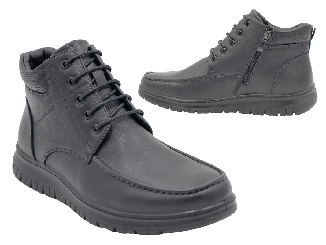 .He.-Knöchelschuh, PU-Sohle, Reißverschl.+Schnürung, leicht gefüttert, PU, schwarz