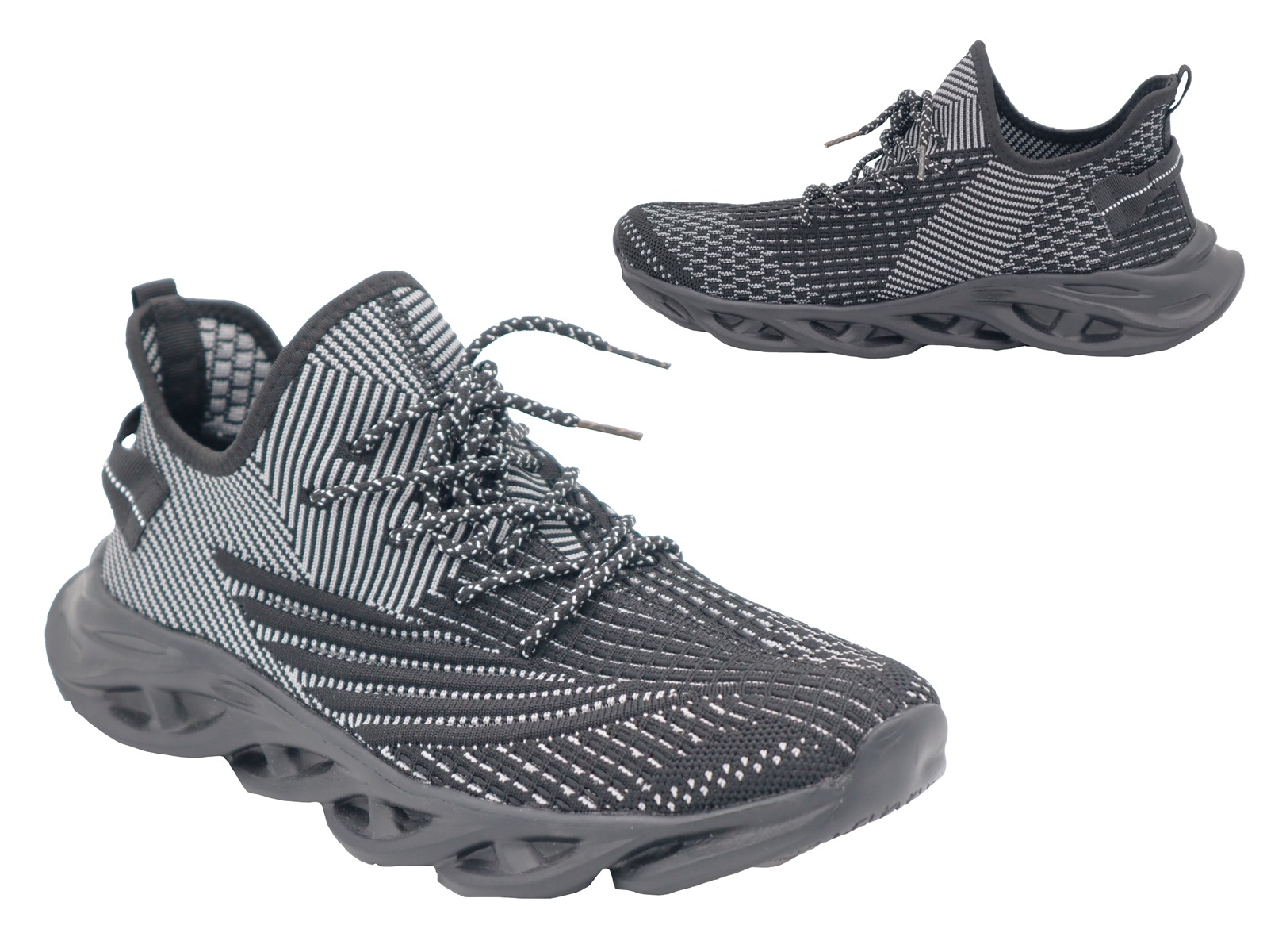 .He.-Sportschuh, EVA-Sohle, Schnürer, Flyknit, schwarz