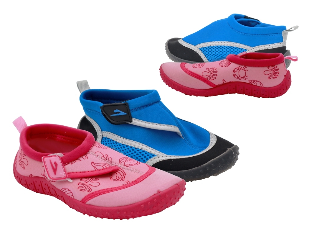 .Ki-Badeschuhe, dünne TPR-Sohle, mit Klettverschl., Polyester, rosa+blau
