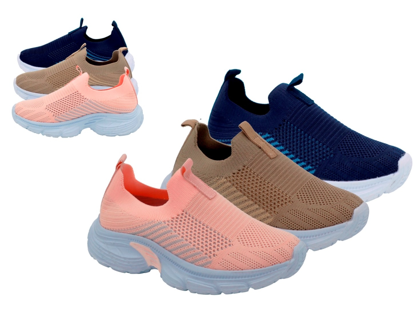 .Ki.-Freizeitschuh, EVA-Sohle, Slipper,Textil, rosa + navy + khaki