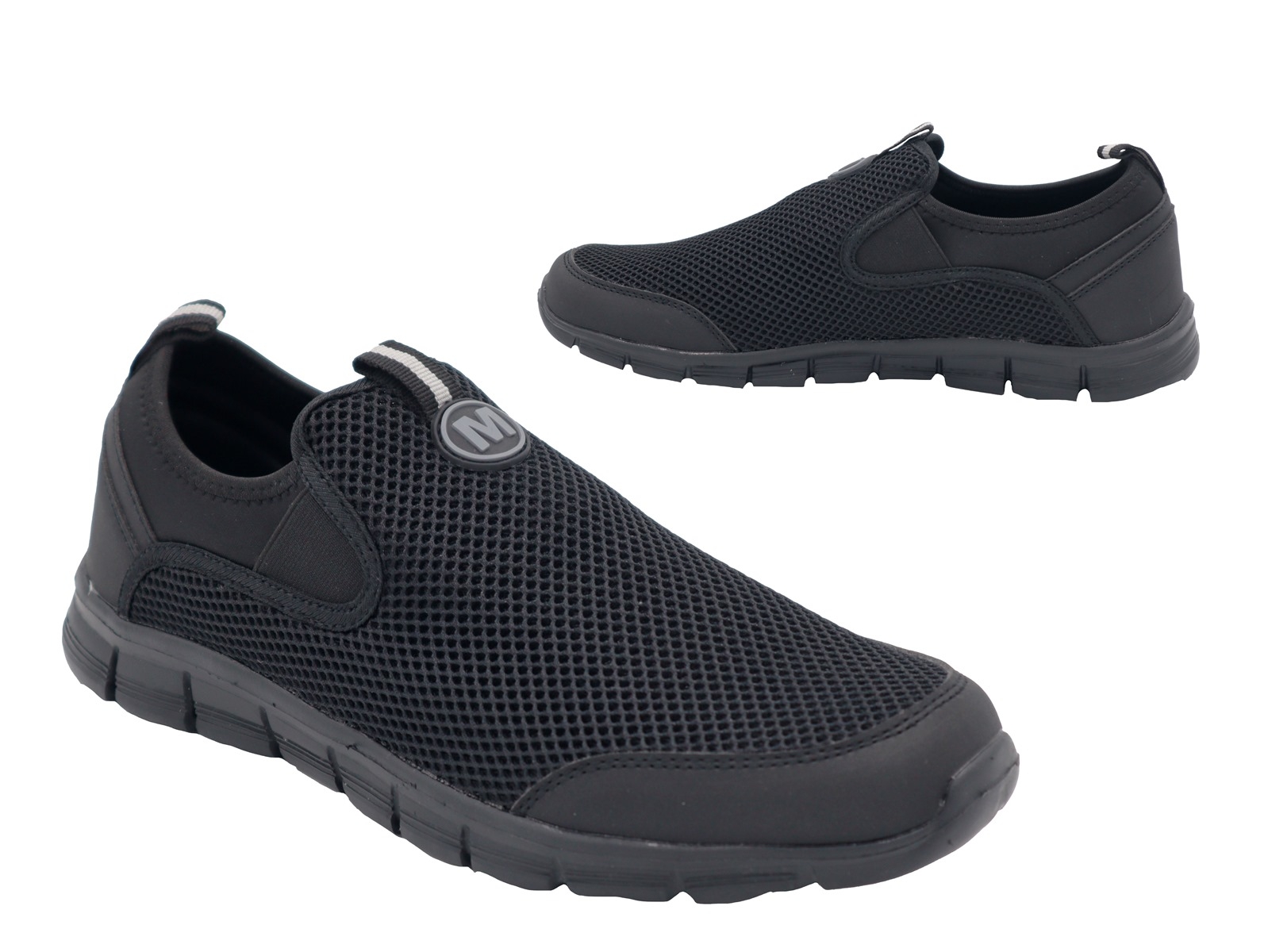 .He.-Freizeitschuh, EVA-Sohle, Slipper, 2x Gummizug, Mesh/PU, schwarz