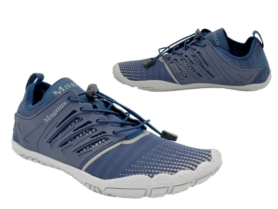 .He-Barfußschuh, Gummi-Sohle, verstellbare elast. Schnürung, Textil/Gummi, dkl.blau