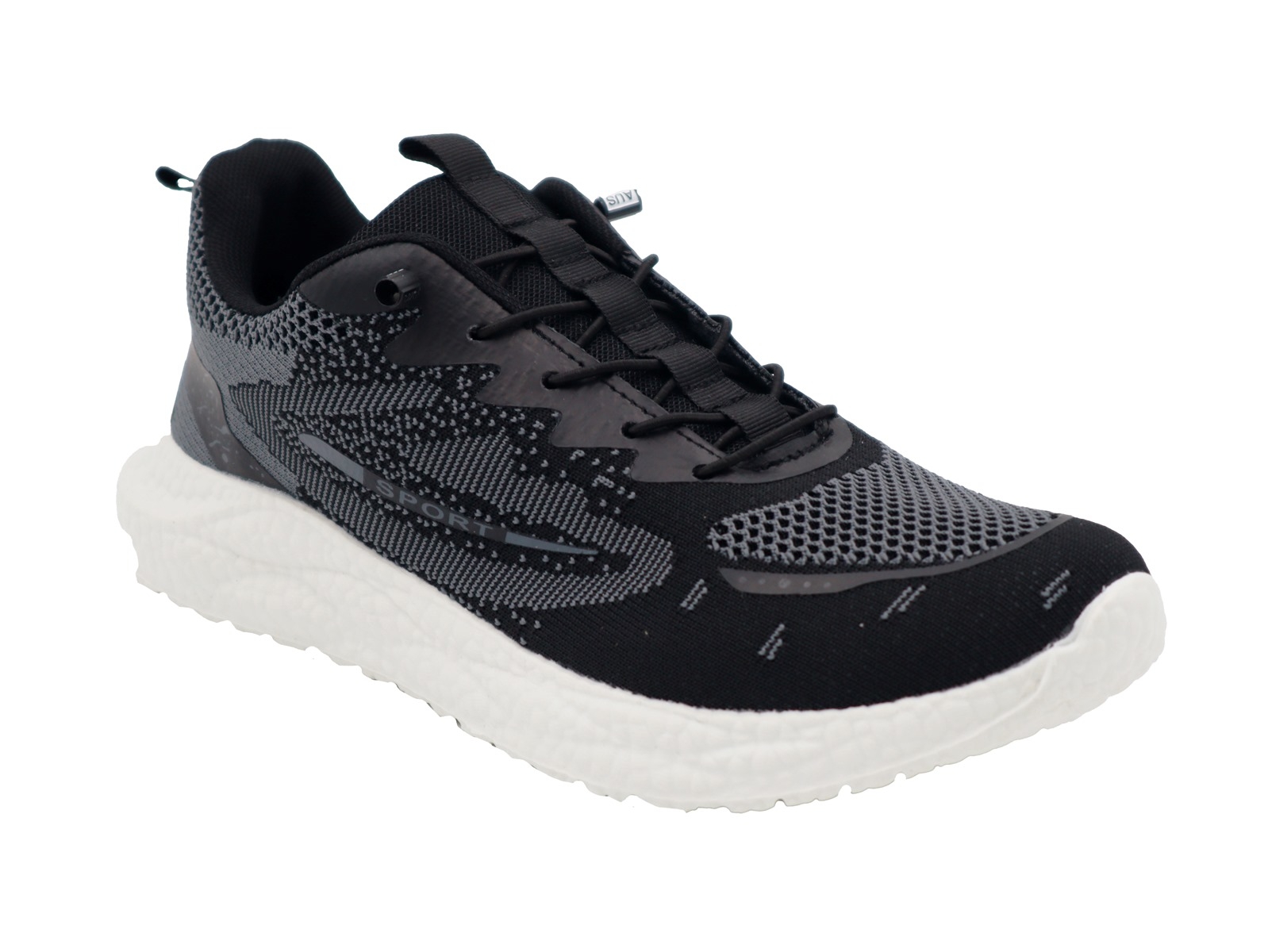 .He.-Sportschuh, EVA-Sohle, elast. Schnürung, PU/Mesh, schwarz