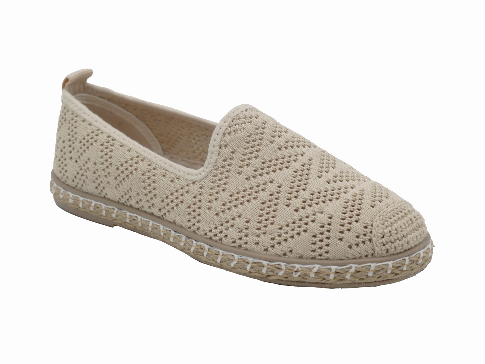 .Da.-Espadrilles, PVC-Sohle, Lochmuster, Sisalrand, Textil, beige