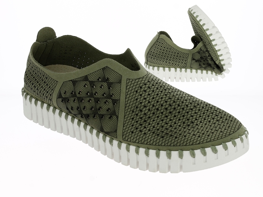.Da.-Freizeitschuh, Slipper, ultraflexible Gummisohle, Microfaser, Leder-Wechselsohle, dunkelgrün