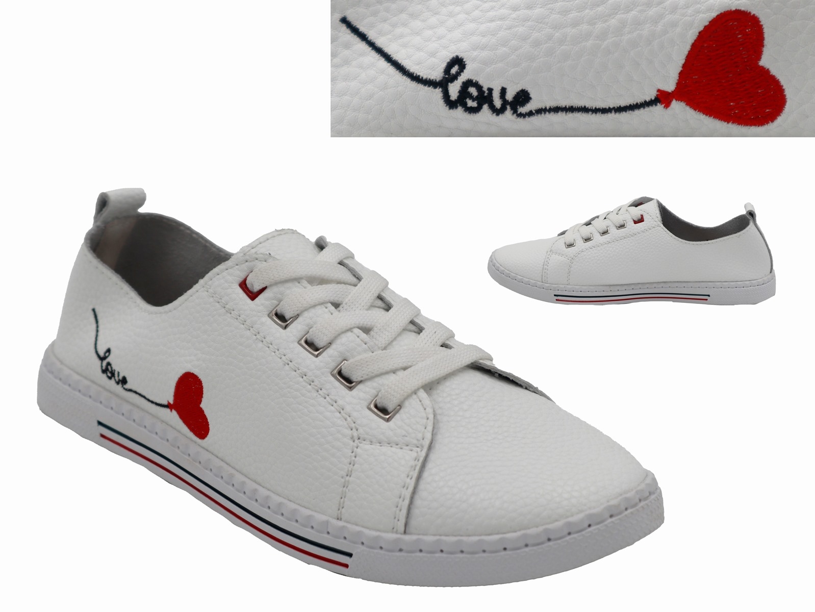 .Da.-Schuh, Gummi-Sohle, Schnürung, "Love", Lederinnensohle, Leder, weiß